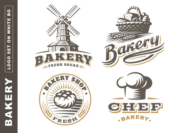 パンのロゴ - ベクター グラフィックを設定します。白い背景の上のパン屋さんのエンブレム - ベクター画像