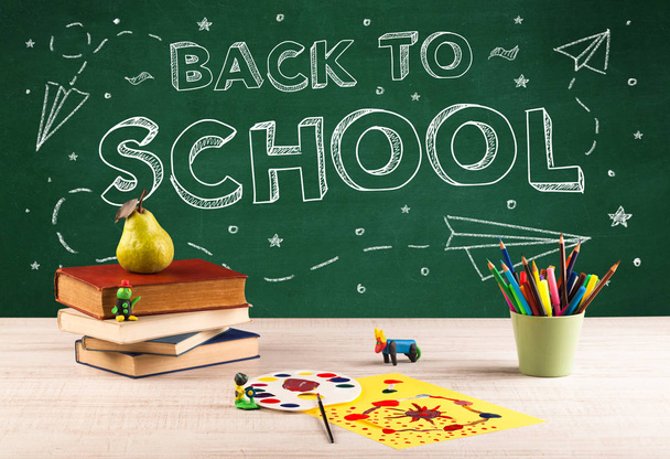 Back to school blackboard and student desk - Фото, изображение