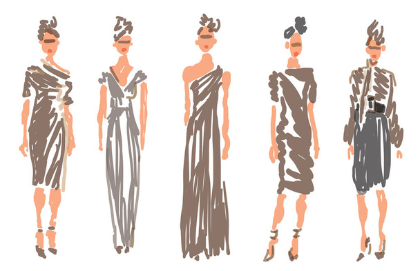     Sketched Fashion  Models  - Vector, Image
