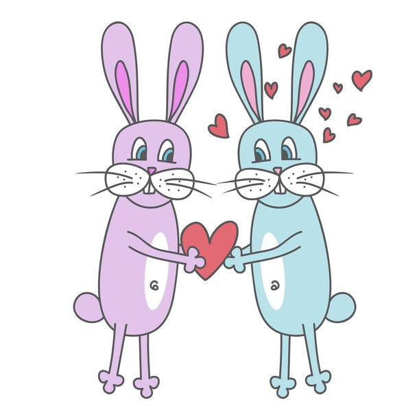 Doodle pattern. Rabbit with hearts. LOVE. Valentine's Day. Color - Вектор, зображення