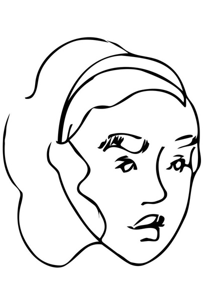 векторный эскиз лица красивой молодой девушки
 - Вектор,изображение