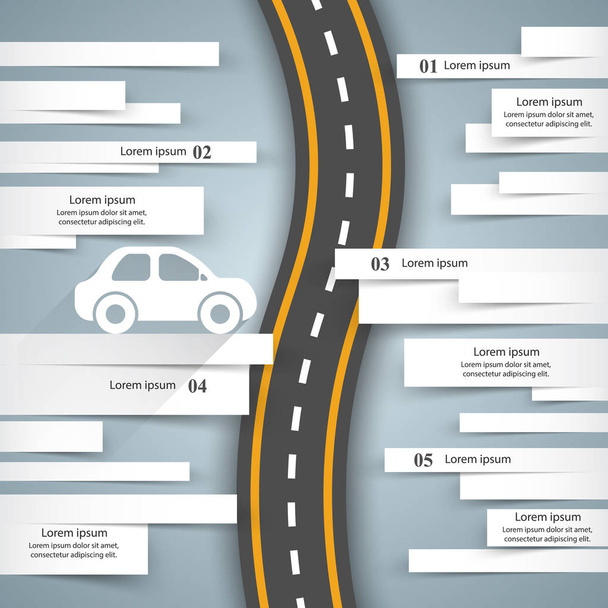Road infographic suunnittelu malli ja markkinointi kuvakkeet. Auton kuvake
. - Vektori, kuva