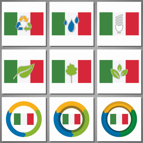 Eco přátelské značky a ikony s vlajka země - Vektor, obrázek