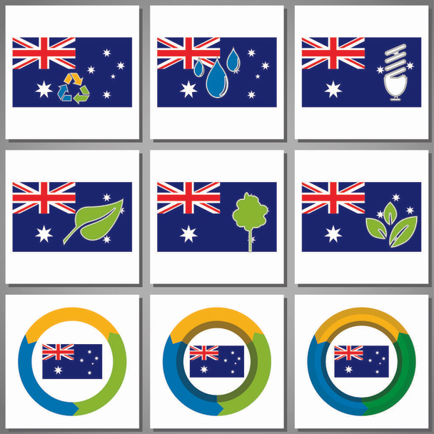 Eco přátelské značky a ikony s vlajka země - Vektor, obrázek