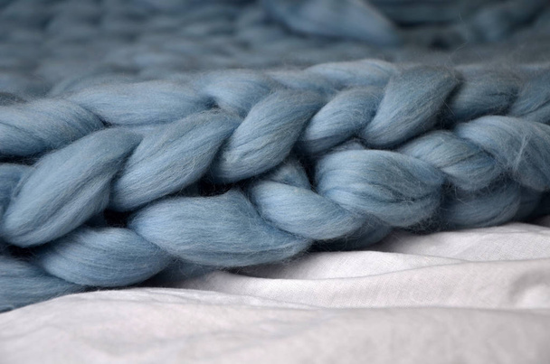 Hand Dyed Merino Wool, Merino wool handmade knitted large blanket, super chunky yarn, trendy concept - Photo, Image