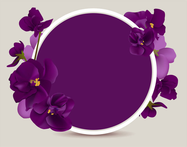 Violet flower round frame - Vector, Image