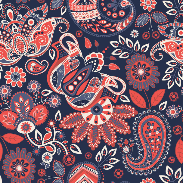 Seamless Paisley background, floral pattern. Colorful ornamental background - Vector, Image