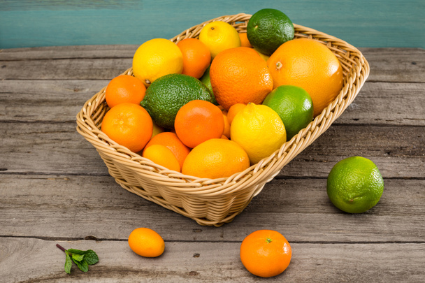 Citrus fruits in basket   - Photo, Image