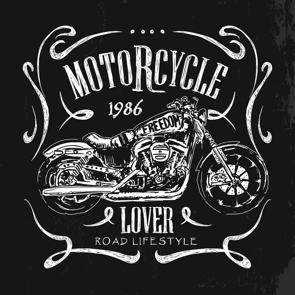 Vintage motosiklet elle çizilmiş t-shirt vektör - Vektör, Görsel