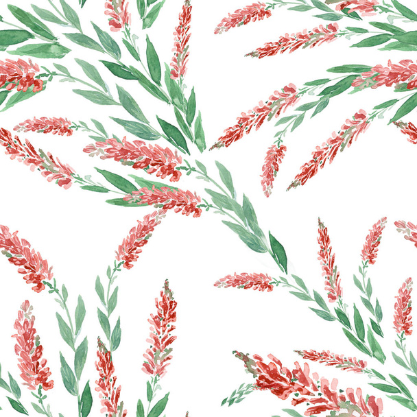 Flowers and leaves.Watercolor. Wallpaper. Seamless pattern.   - Фото, изображение