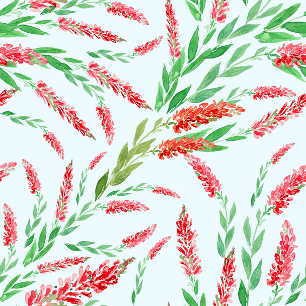 Flowers and leaves.Watercolor. Wallpaper. Seamless pattern.   - Фото, изображение