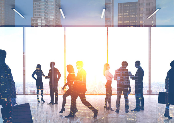 Business mensen silhouetten in office hall, stad - Foto, afbeelding