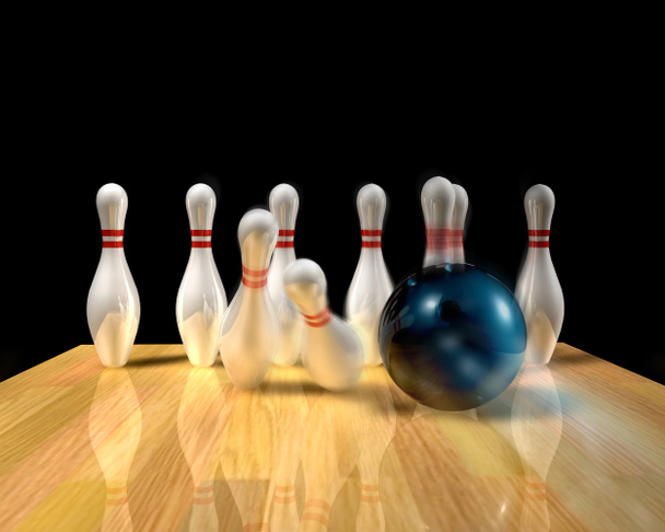 bowling pinnen op zwarte achtergrond - Foto, afbeelding