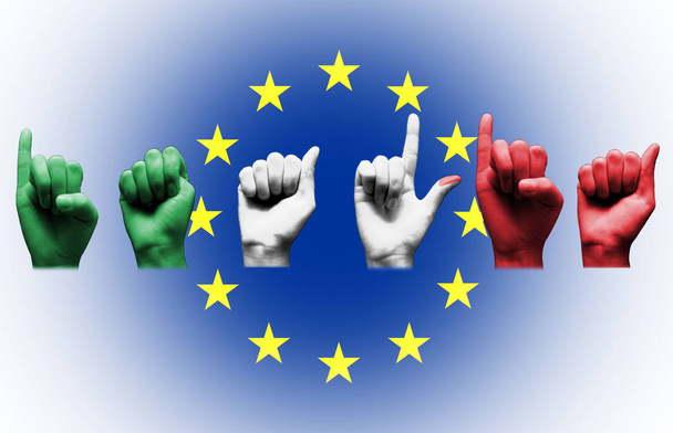 palavra italia sobre a bandeira da União Europeia
 - Foto, Imagem