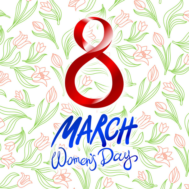 8 Mart tebrik kartı. Uluslararası Kadınlar Günü. vektör. arka plan çiçek Lale - Vektör, Görsel