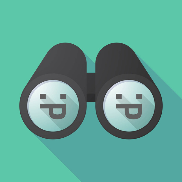 Long shadow binoculars with a sticking out tongue text face - Vector, Image