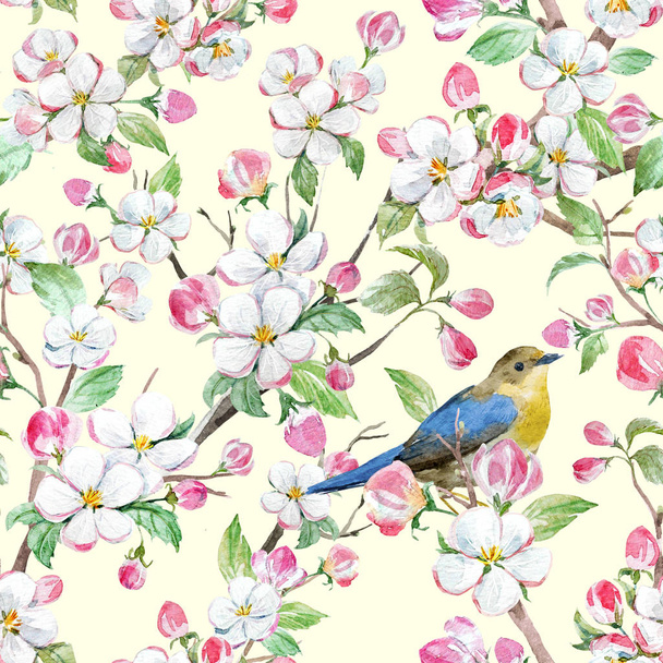 Watercolor spring floral pattern - Фото, изображение