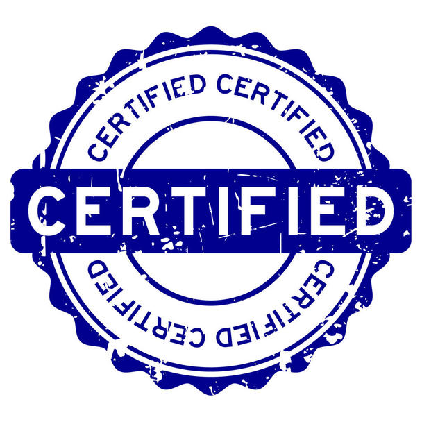 Синий сертифицированный круглый резиновый штамп на белом фоне
 - Вектор,изображение