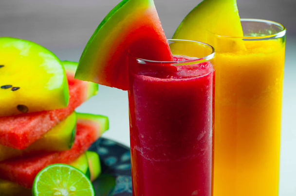 watermelon juice is made from fresh fruit watermelon red and yellow watermelon - Photo, Image