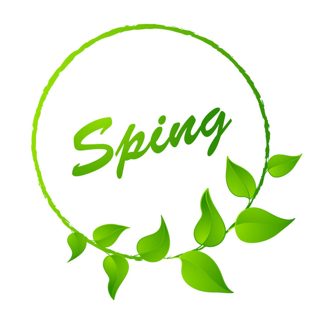 Hello Spring abstracte achtergrond. Ontwerpelement met groene bladeren - Vector, afbeelding