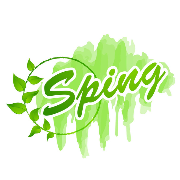 Hello Spring abstract background. Design element with green leaves - Wektor, obraz