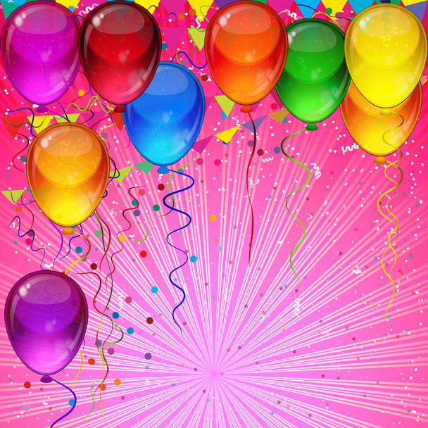 Birthday party background - colorful festive balloons. - Vector, afbeelding