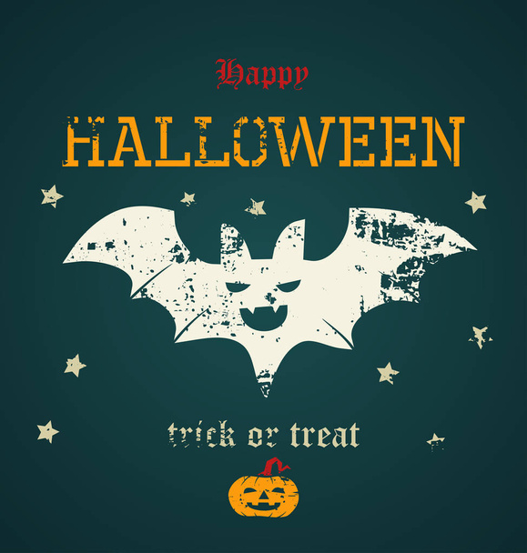 Halloween-Trick oder Leckerli mit Kürbis und Fledermaus - Vektor, Bild