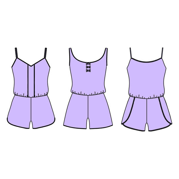 Women's homewear. pajamas jersey. shorts and top. clothes. - Vecteur, image