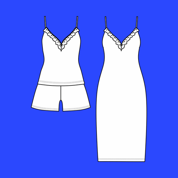 Women's homewear. pajamas jersey. shorts and top. clothes. - Vektör, Görsel