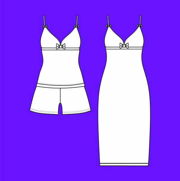 Women's homewear. pajamas jersey. shorts and top. clothes. - Vector, Image