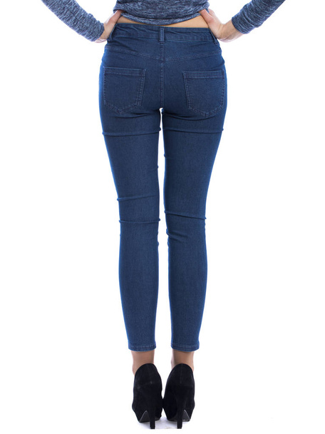Female body part denim jeans, back view - Foto, imagen