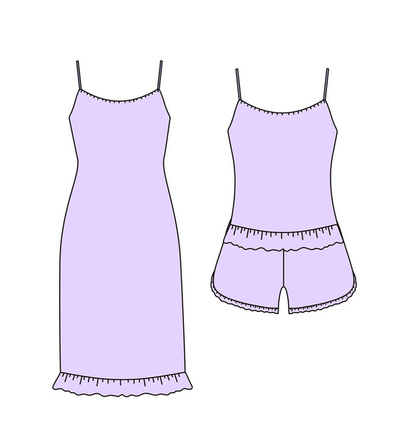 Women's homewear. pajamas jersey. shorts and top. clothes. - Vektor, kép