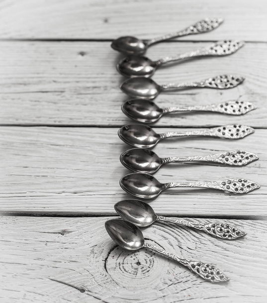 vintage Cutlery on white wooden background - Photo, Image