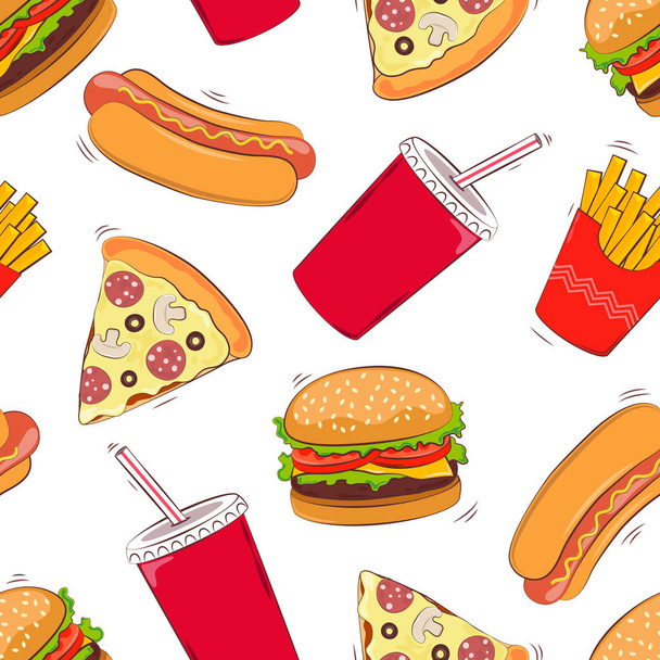 Seamless background of fast food. Fast food. Vector illustration. - Vektor, obrázek