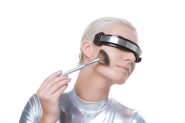 cyber woman applying make-up - Photo, Image