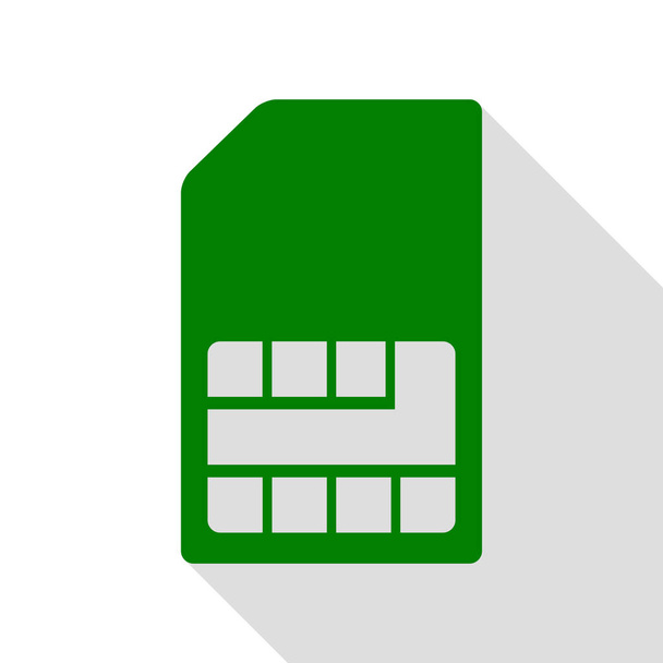 SIM-kaart teken. Groen pictogram met vlakke stijl schaduw pad. - Vector, afbeelding
