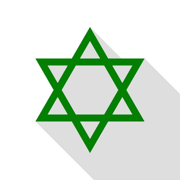 Štít Magen David Star. Symbolem Izraele. Zelená ikona s ploché styl stínu cestou. - Vektor, obrázek