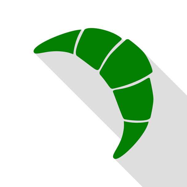 Croissant eenvoudige teken. Groen pictogram met vlakke stijl schaduw pad. - Vector, afbeelding