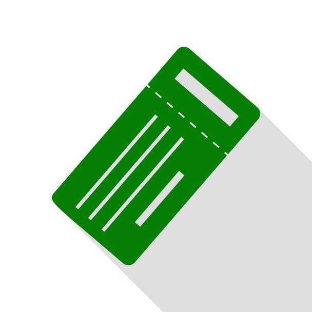 Biglietto semplice segno. Icona verde con percorso ombra in stile piatto
. - Vettoriali, immagini