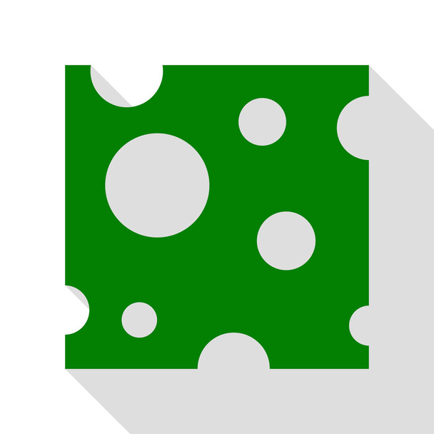Signo de rebanada de queso. Icono verde con camino de sombra de estilo plano
. - Vector, imagen
