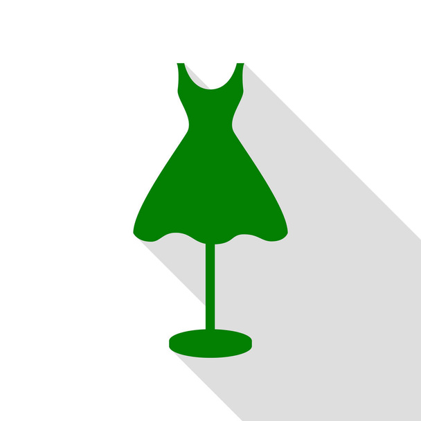 マネキン ドレス記号。フラット スタイルのシャドウのパスと緑色のアイコン. - ベクター画像