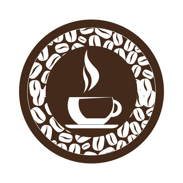 circular border of beans coffee with cup coffee - Vector, Image