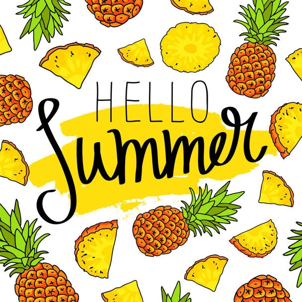 Hello summer. Illustration of pineapple  - Διάνυσμα, εικόνα