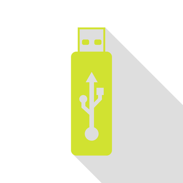 Vector USB flash drive sign. Pear icon with flat style shadow path. - Vector, Image