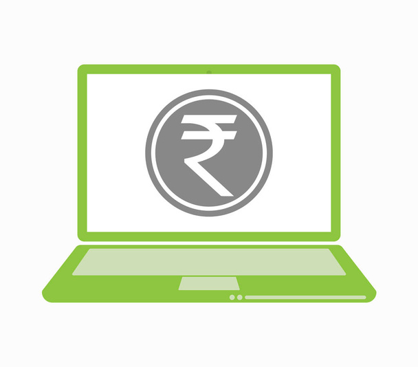 Computer portatile isolato con un'icona di moneta di rupia
 - Vettoriali, immagini