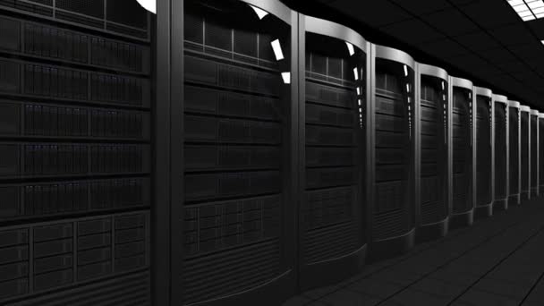 Σύγχρονο server δωμάτιο κουκλίτσα αδιάλειπτη βρόχο 4k κινούμενα σχέδια. Σύννεφο τεχνολογίες, Isp, εταιρική It, ecommerce επιχειρηματικές ιδέες - Πλάνα, βίντεο
