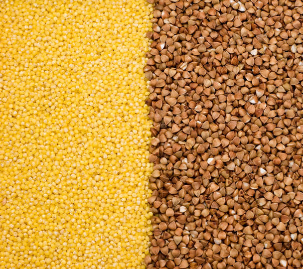 Buckwheat and millet background - Foto, Bild