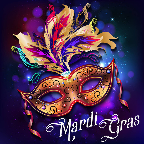 Máscara de Mardi Gras, cartel colorido, plantilla, volante. Ilustración vectorial
 - Vector, imagen