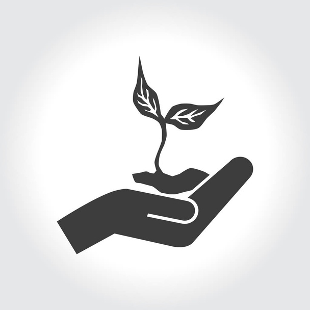 Plant with soil in hand icon
 - Вектор,изображение
