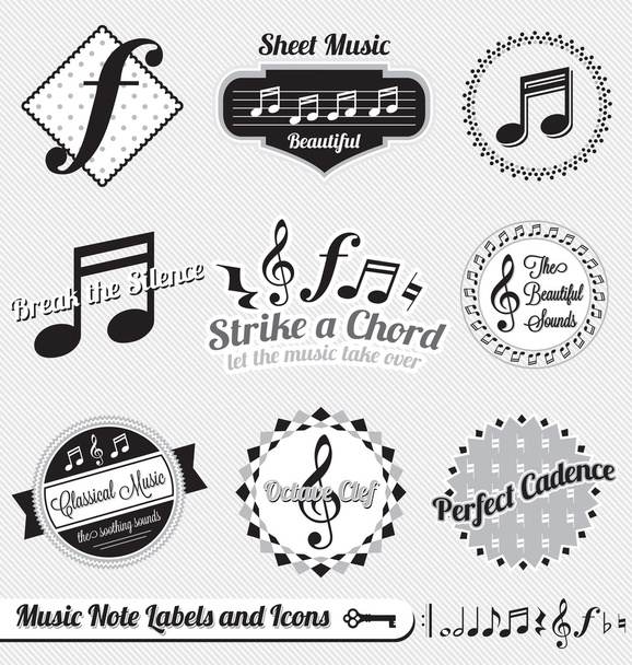 Vector Set: Vintage Music Notes Labels and Icons - Vektor, kép